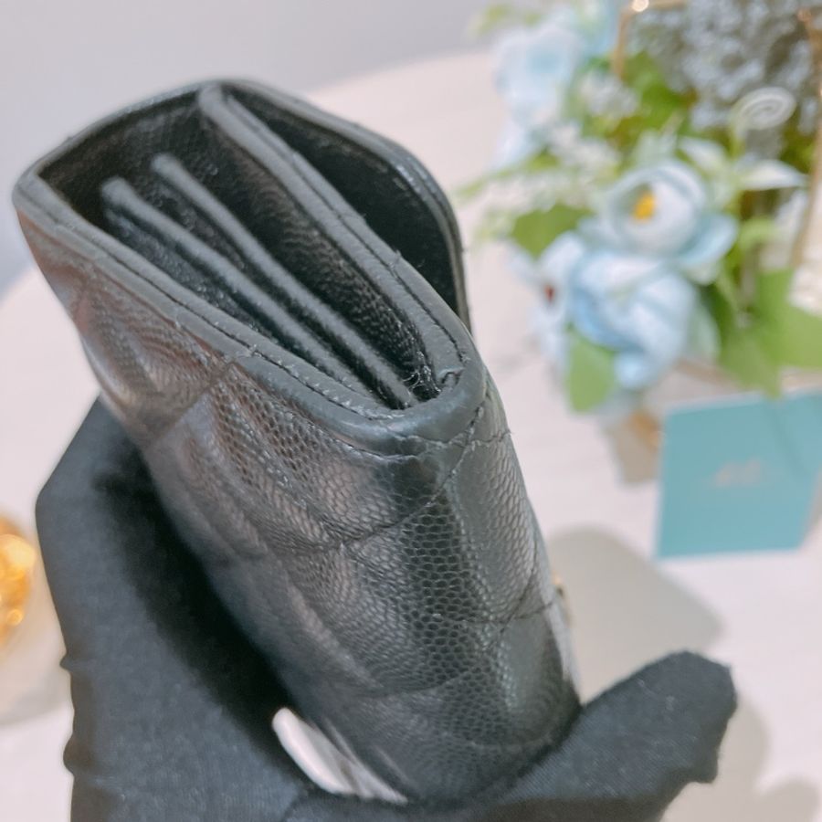 TK1832 Chanel 香奈兒黑色荔枝牛皮中長皮夾Classic Flap Small Long Wallet Caviar Black X GHW-35