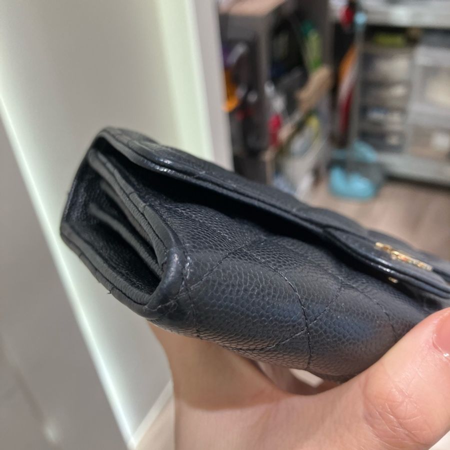 TK1832 Chanel 香奈兒黑色荔枝牛皮中長皮夾Classic Flap Small Long Wallet Caviar Black X GHW-57