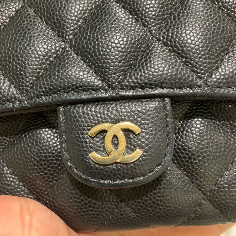 TK1832 Chanel 香奈兒黑色荔枝牛皮中長皮夾Classic Flap Small Long Wallet Caviar Black X GHW-58