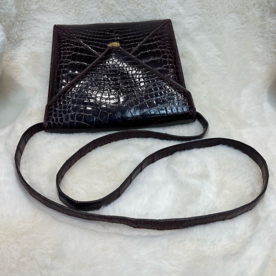 Hermes 愛馬仕 酒紅色鱷魚皮 方塊刻印 上肩包 I683-9