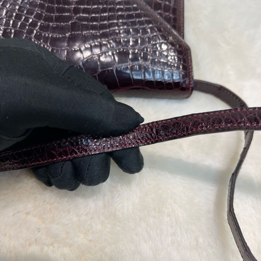 Hermes 愛馬仕 酒紅色鱷魚皮 方塊刻印 上肩包 I683-20