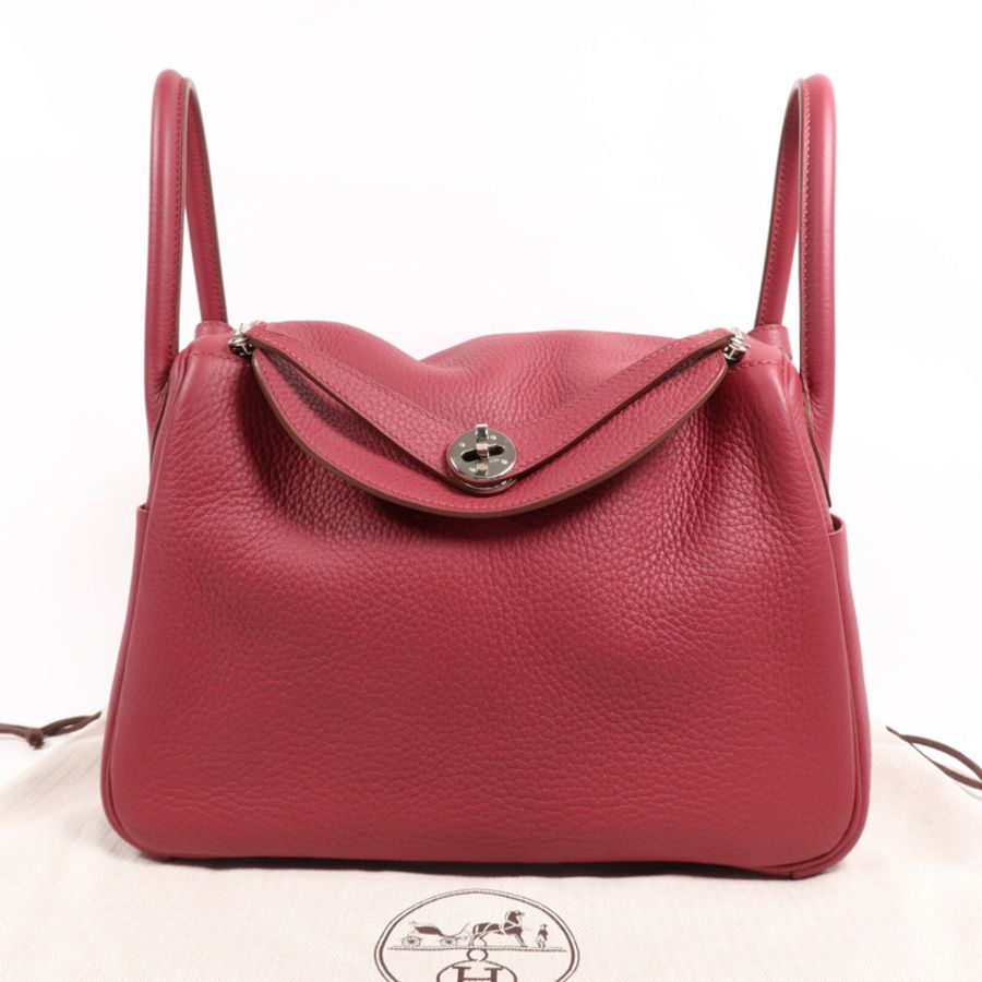 HERMES Clemence皮革Lindy 30銀扣手挽肩背兩用袋Rouge Grenade-8