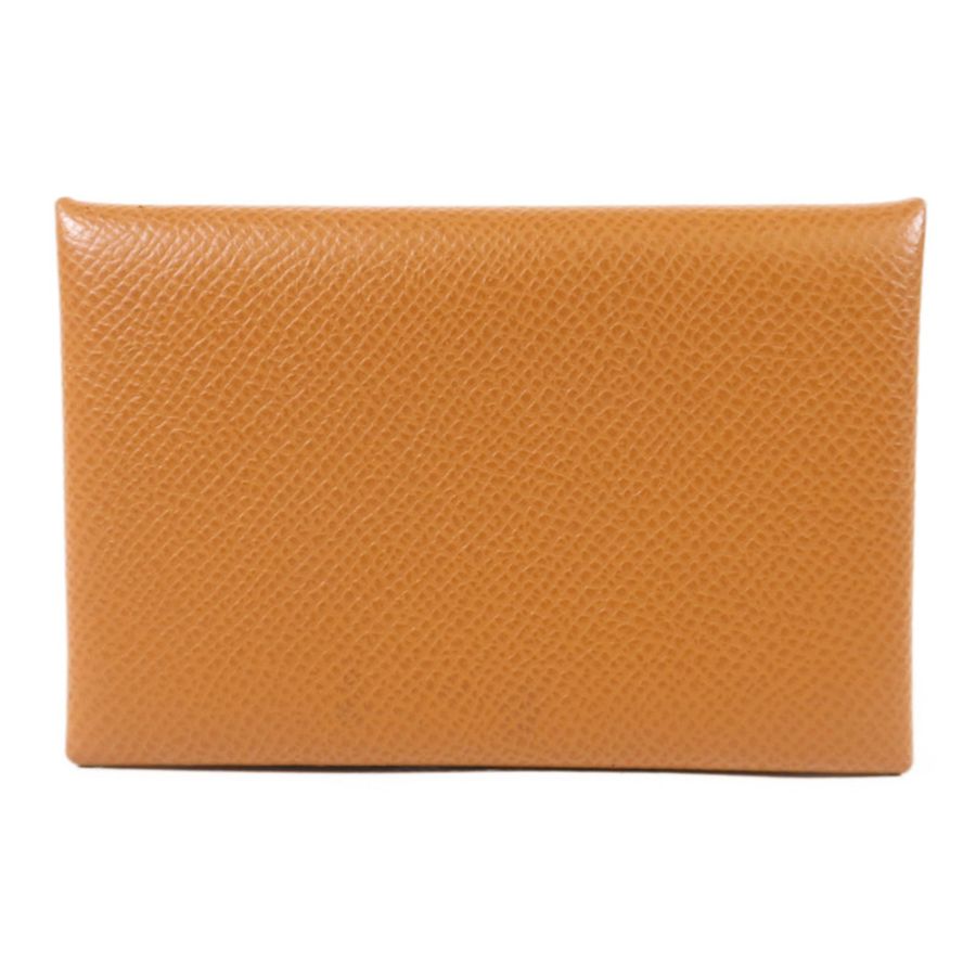 HERMES Epsom皮革Calvi Card Case銀扣卡片套Gold-1