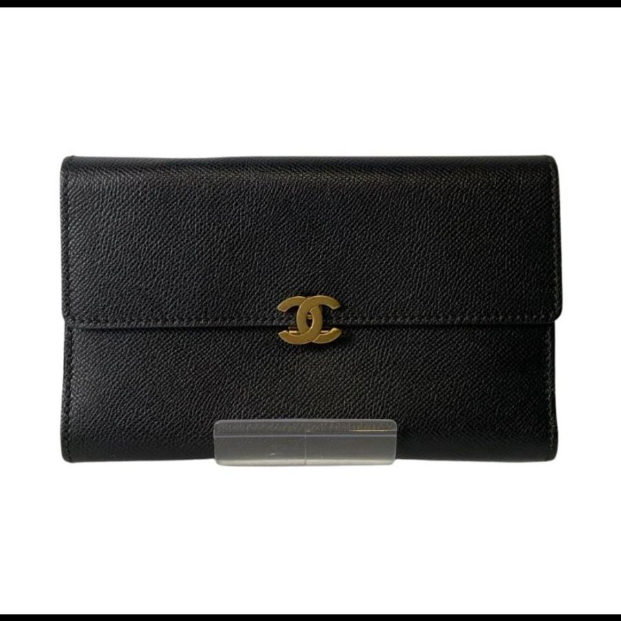 Chanel 古銅色Logo 黑色長夾-0