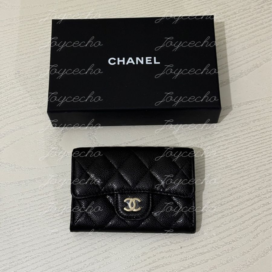 『全新全配』Chanel 香奈兒 新款CF單層拉鍊卡包 黑金單層卡包-1