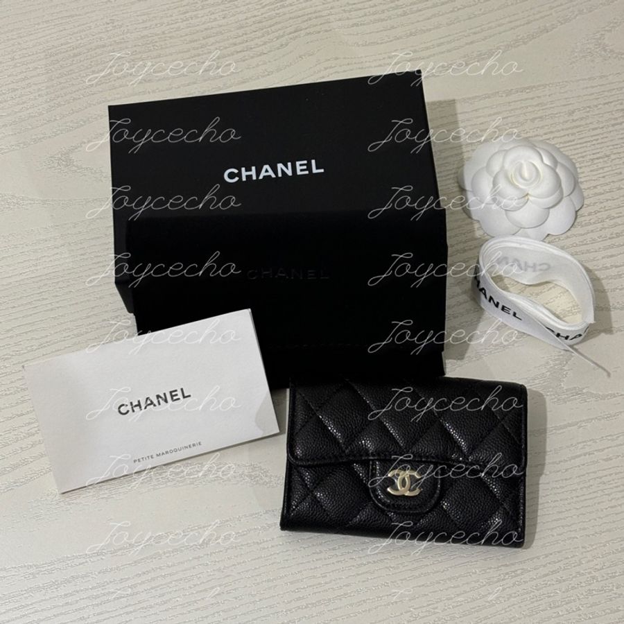 『全新全配』Chanel 香奈兒 新款CF單層拉鍊卡包 黑金單層卡包-4