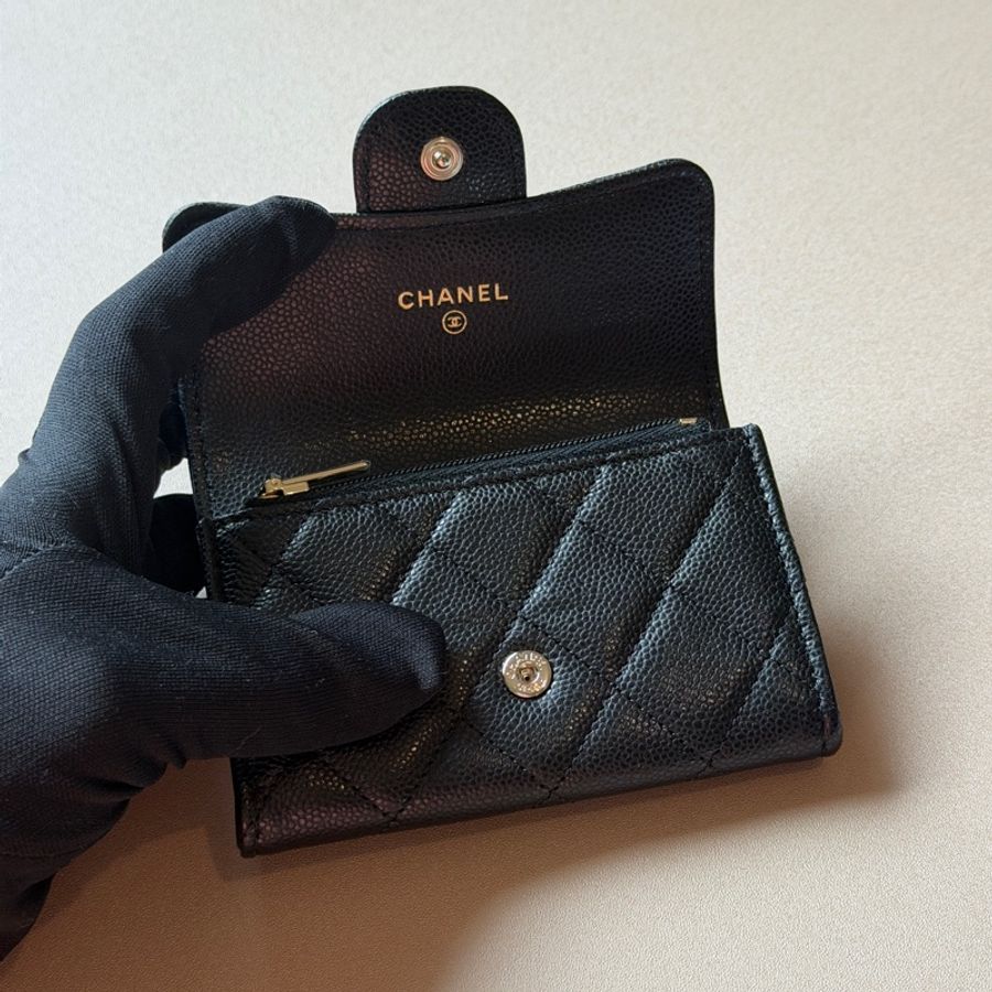 『全新全配』Chanel 香奈兒 新款CF單層拉鍊卡包 黑金單層卡包-9