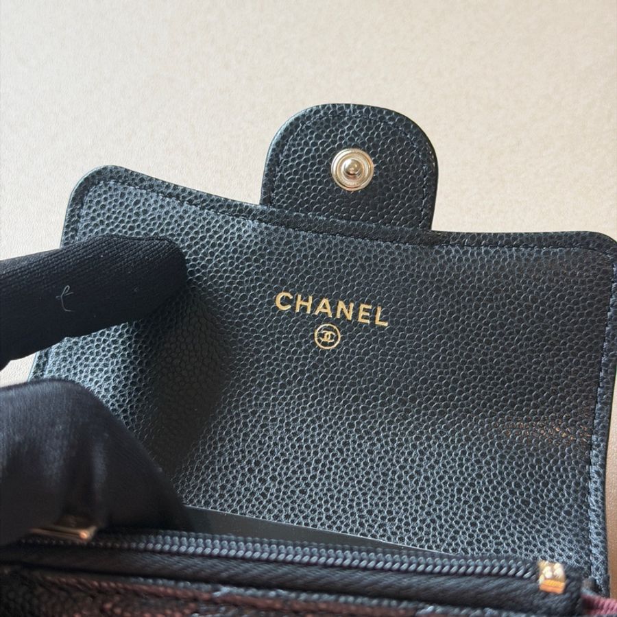 『全新全配』Chanel 香奈兒 新款CF單層拉鍊卡包 黑金單層卡包-10