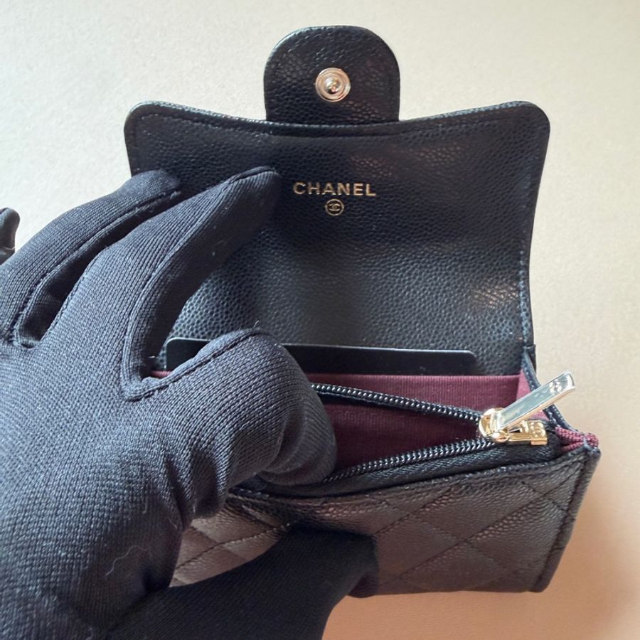 『全新全配』Chanel 香奈兒 新款CF單層拉鍊卡包 黑金單層卡包-23