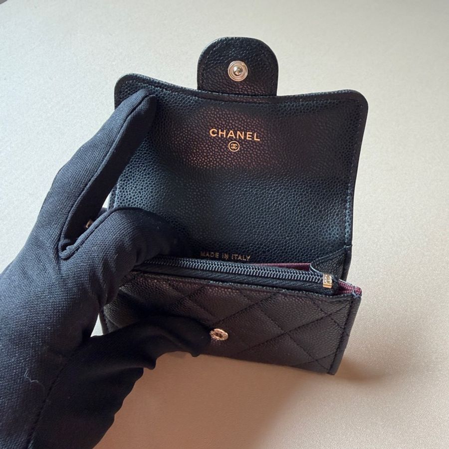 『全新全配』Chanel 香奈兒 新款CF單層拉鍊卡包 黑金單層卡包-24