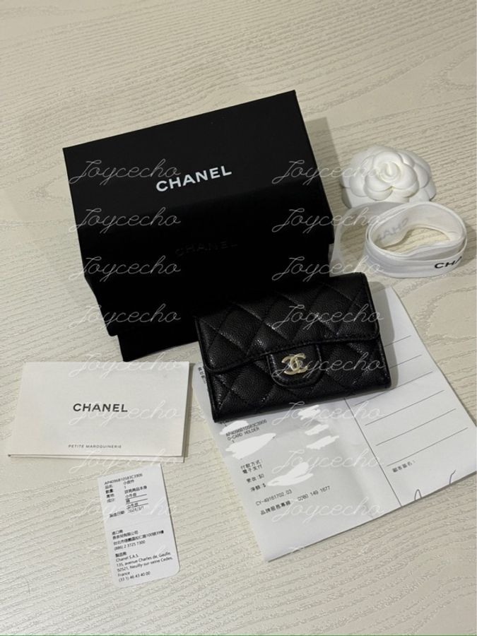 『全新全配』Chanel 香奈兒 新款CF單層拉鍊卡包 黑金單層卡包-39