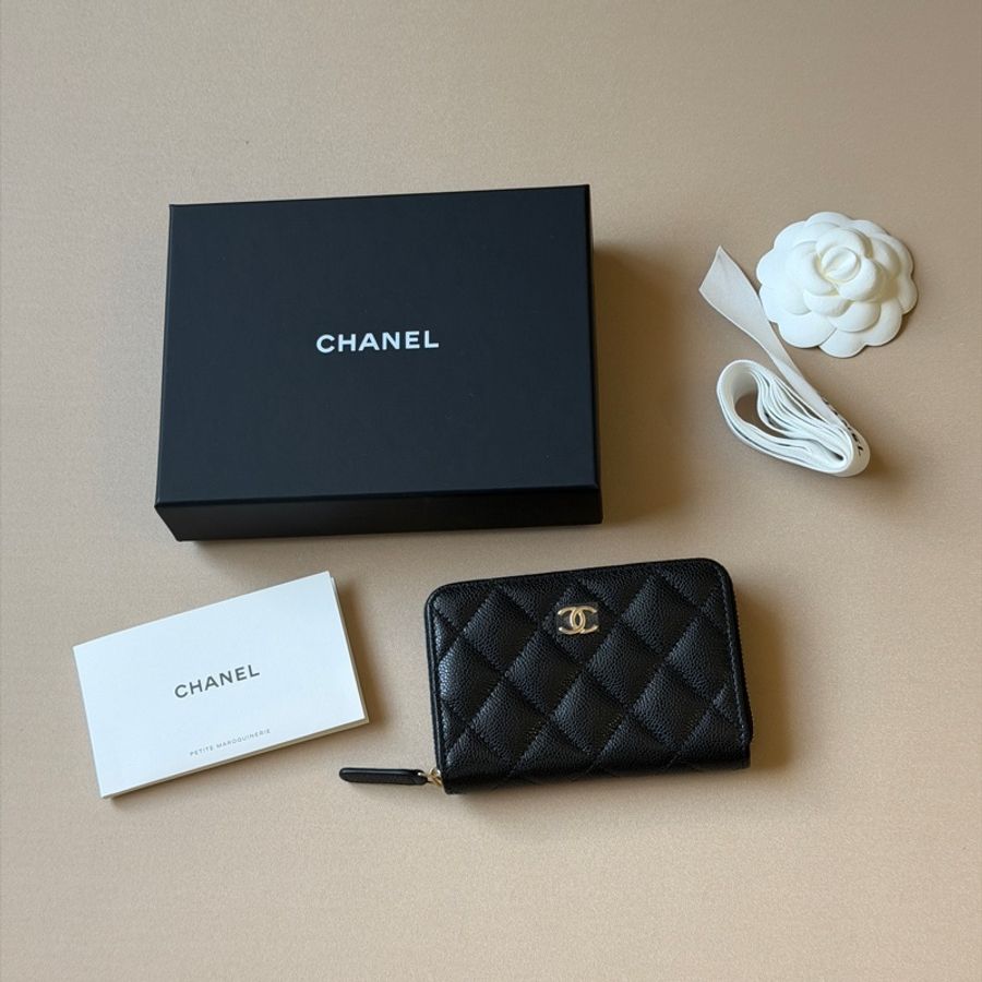 914intheair精品代購『全新全配』Chanel 香奈兒 新款大ㄇ零錢包 黑金牛 短夾-1