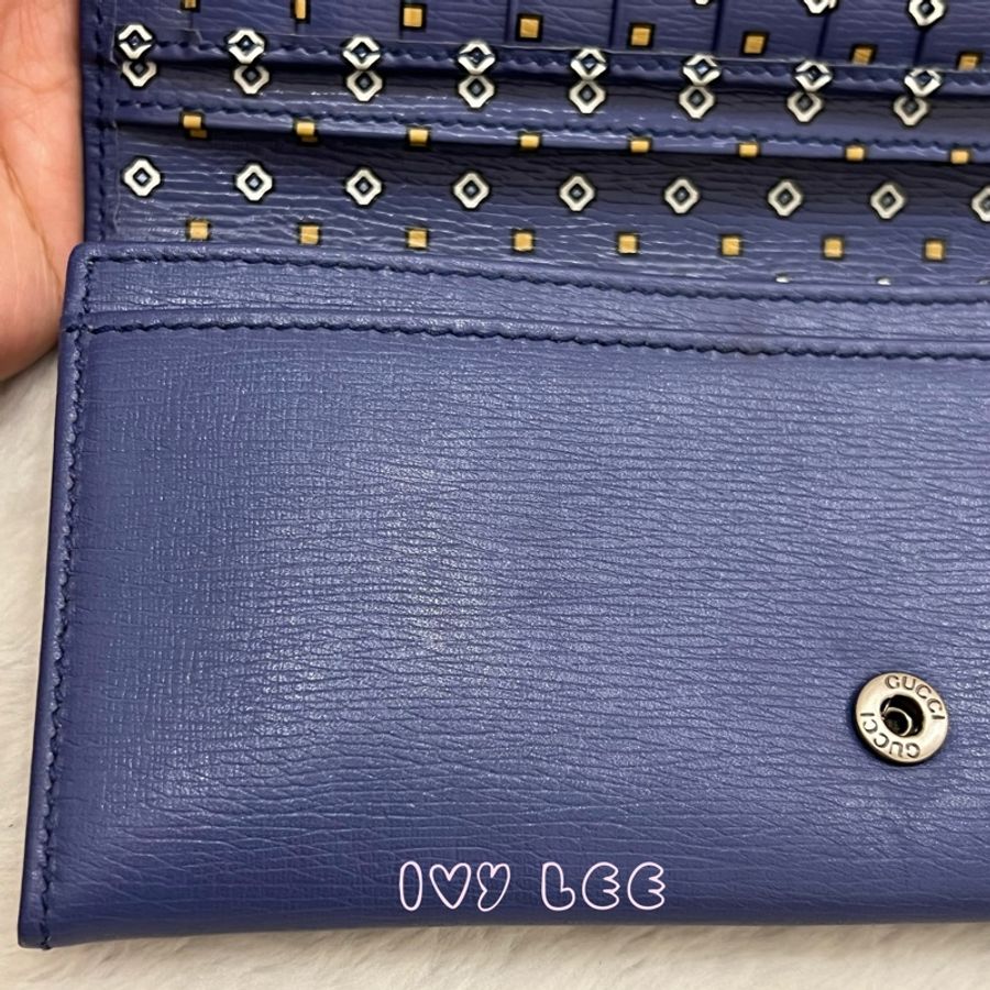 GUCCI 古馳 256348 互扣式掀蓋 長皮夾 藍色皮革 長夾 正品 二手精品-29