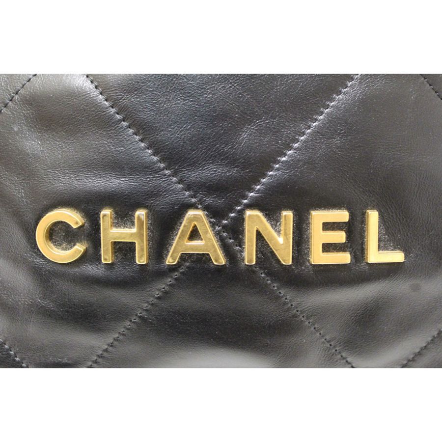 Chanel Black Chanel 22 Calfskin Leather Drawstring Chain Backpack-1