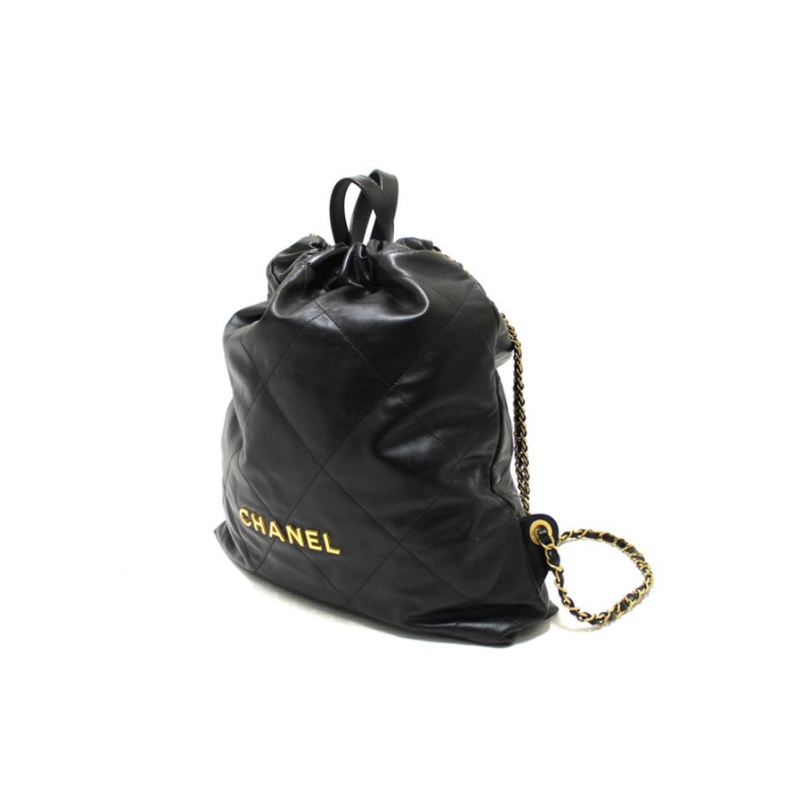 Chanel Black Chanel 22 Calfskin Leather Drawstring Chain Backpack-2