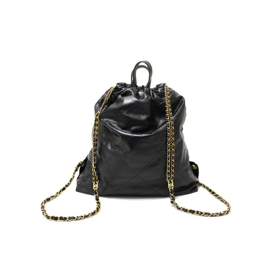Chanel Black Chanel 22 Calfskin Leather Drawstring Chain Backpack-3