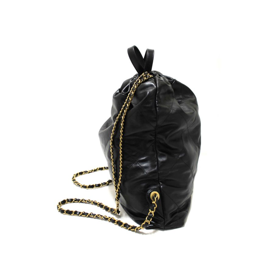 Chanel Black Chanel 22 Calfskin Leather Drawstring Chain Backpack-4
