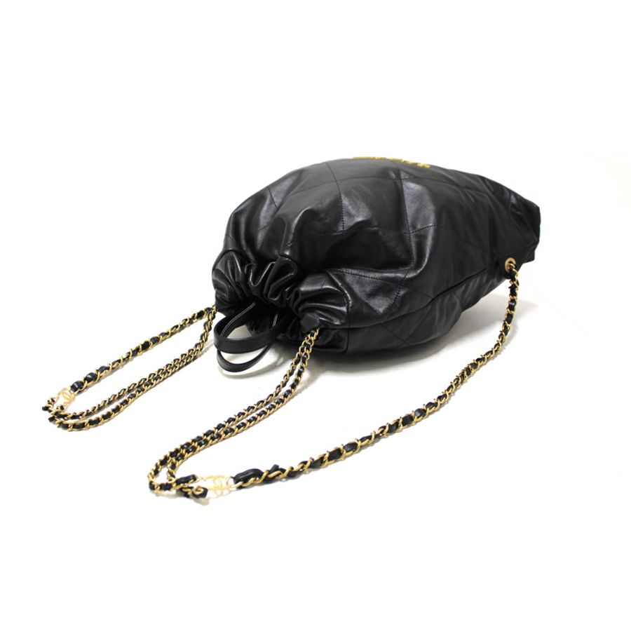 Chanel Black Chanel 22 Calfskin Leather Drawstring Chain Backpack-11