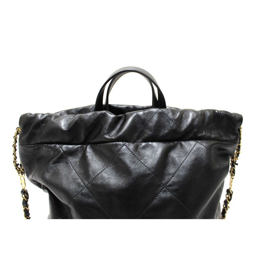 Chanel Black Chanel 22 Calfskin Leather Drawstring Chain Backpack-12