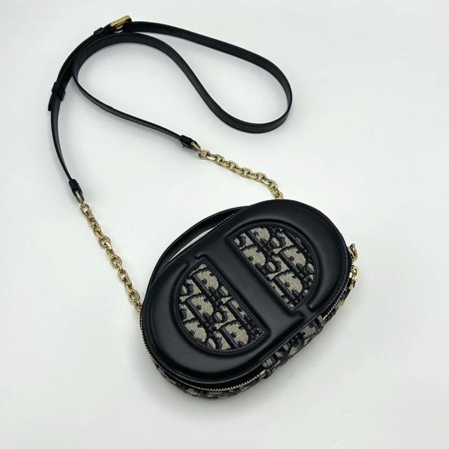 DIOR 藍色老花豬鼻子手提肩背斜背包18*11*6 98新配件塵袋-2