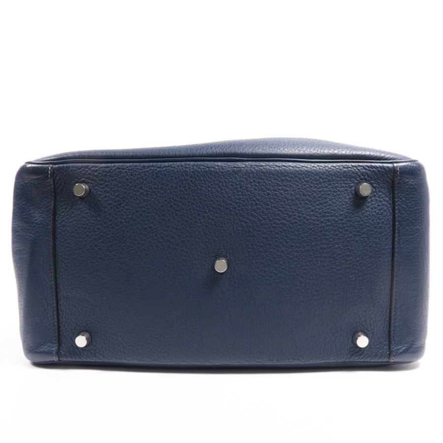 HERMES Clemence皮革Lindy 34銀扣手挽肩背兩用袋Navy-3