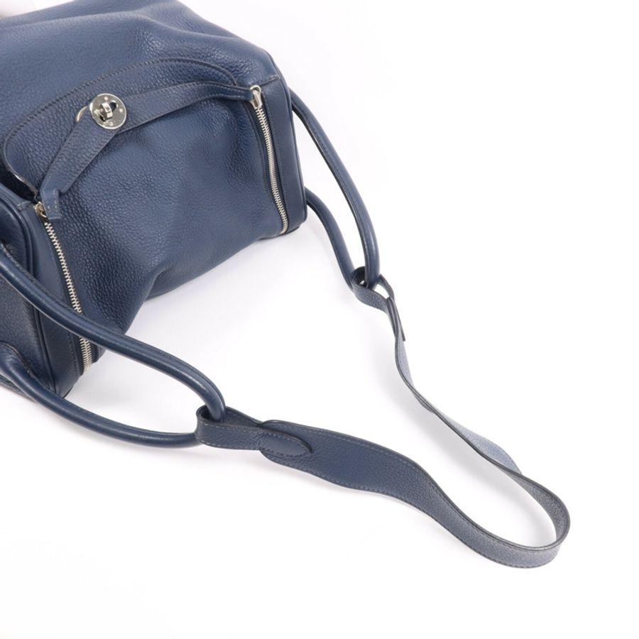 HERMES Clemence皮革Lindy 34銀扣手挽肩背兩用袋Navy-7
