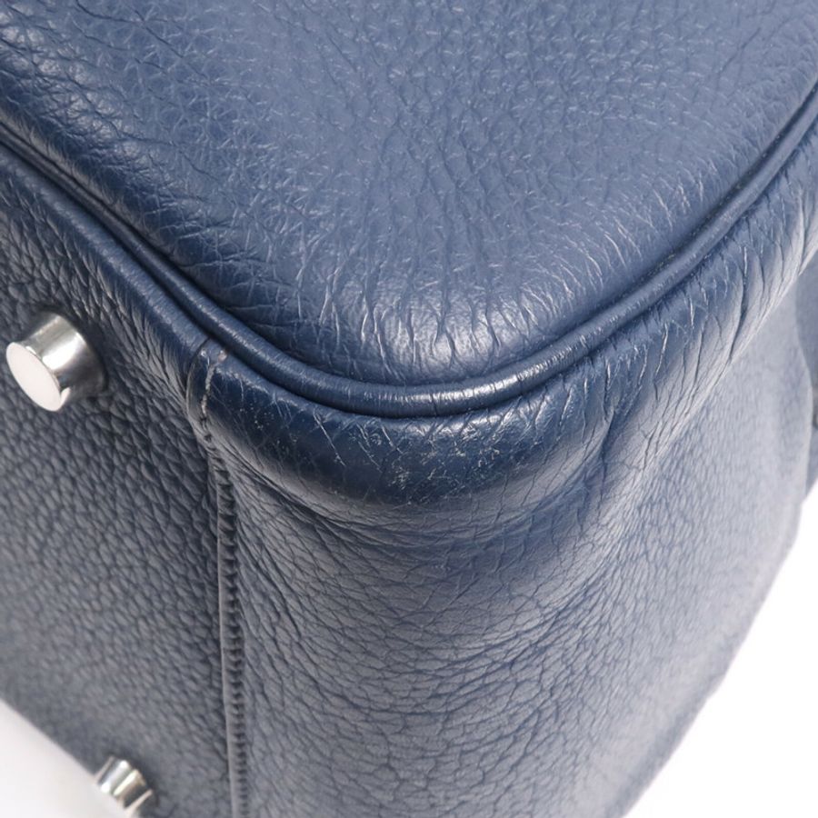 HERMES Clemence皮革Lindy 34銀扣手挽肩背兩用袋Navy-9