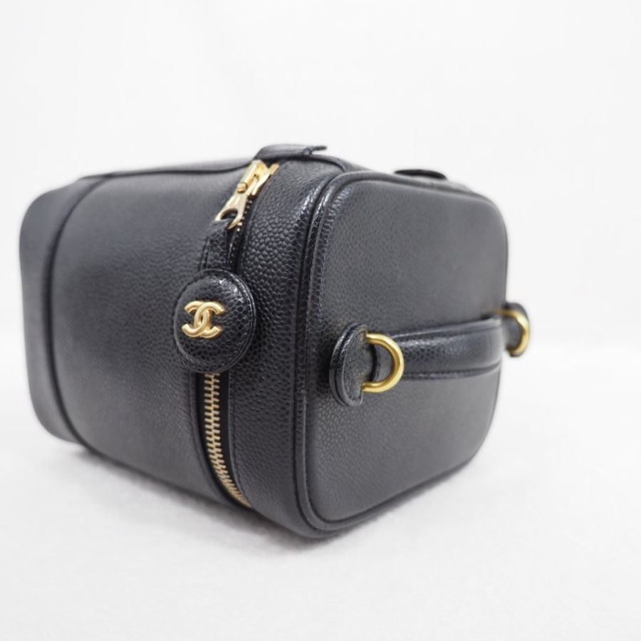 CHANEL 荔枝皮黑金直身 vanity Box-11