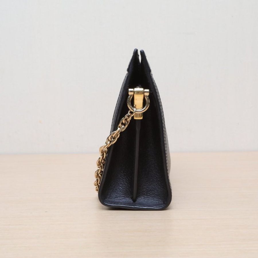 GUCCI OphidiaGG全皮鏈條包小號黑色牛皮金扣肩背包-3