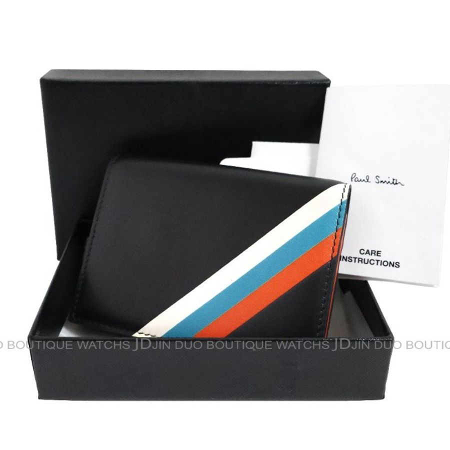 金鐸精品~2492 PAUL SMITH PS 保羅·史密斯黑色小牛皮二折卡夾 名片夾 全新品-7