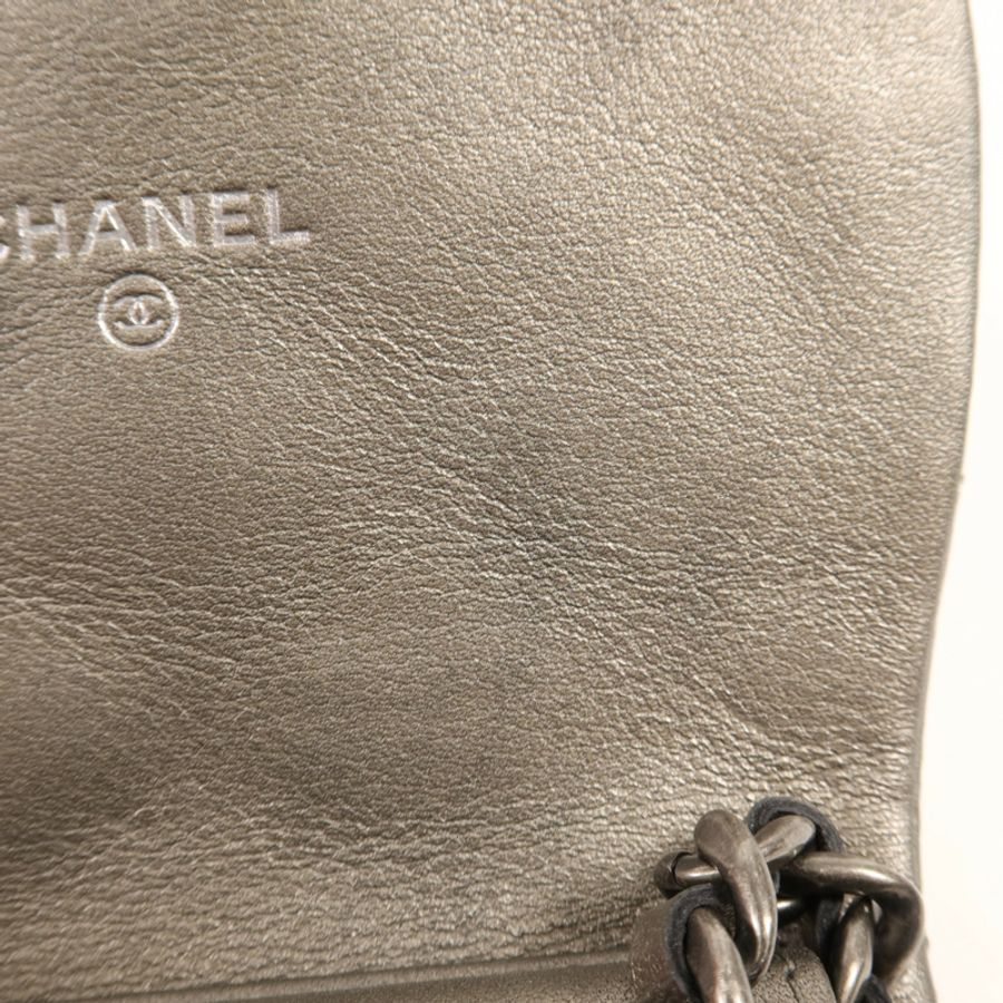 CHANEL 牛皮皮革Chain Shoulder銀扣鏈帶肩背袋-14