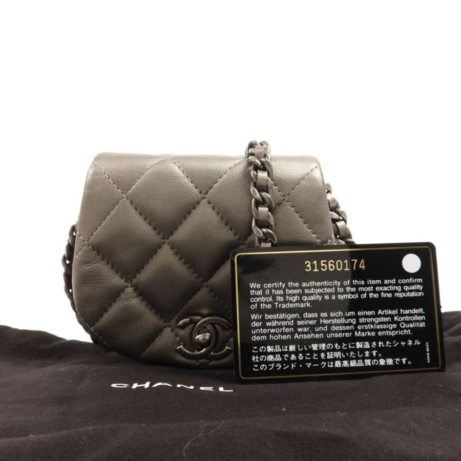CHANEL 牛皮皮革Chain Shoulder銀扣鏈帶肩背袋-16