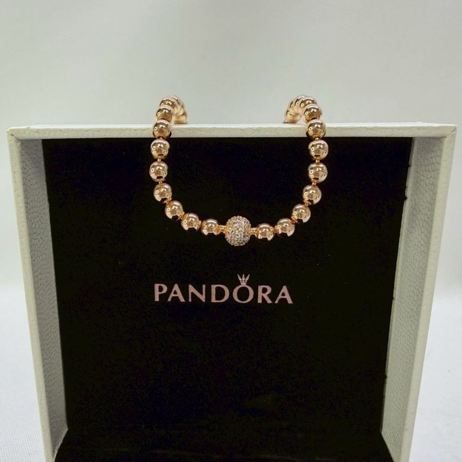 PANDORA 玫瑰金圓珠鑲鑽手鍊-3
