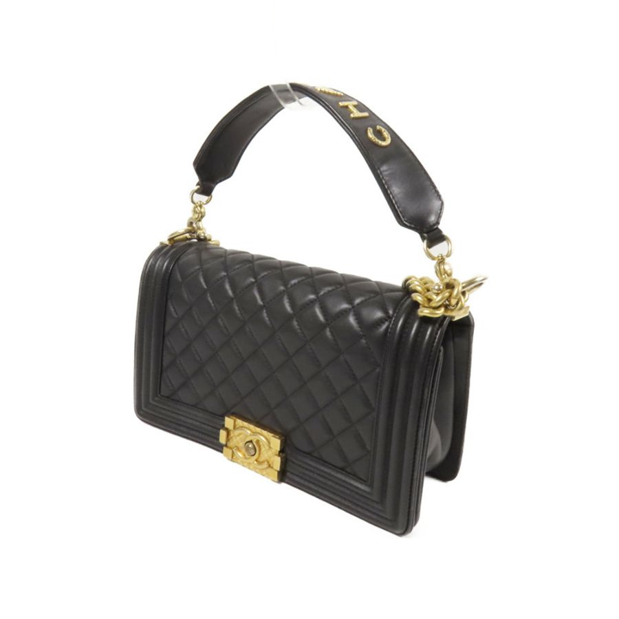 CHANEL 羊皮皮革Boy 25 2Way Shoulder Bag金扣鏈帶手挽肩背兩用袋-2