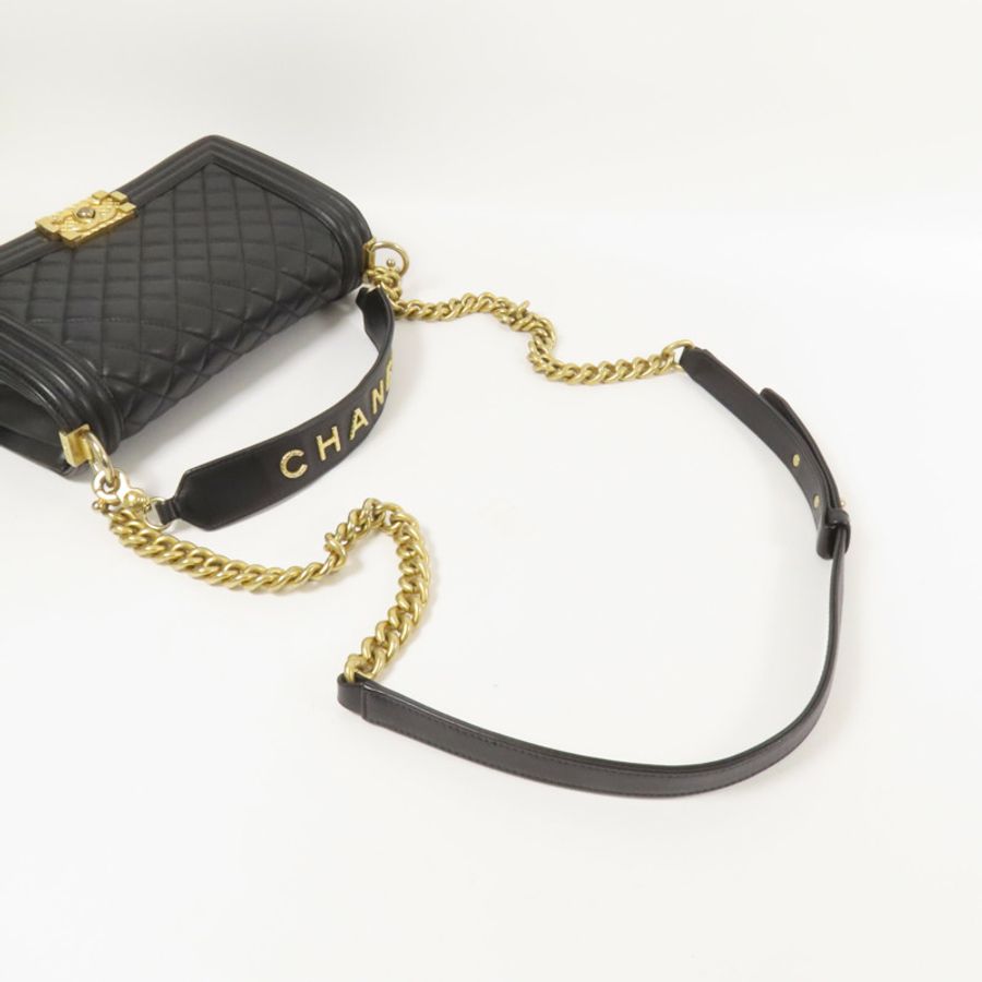 CHANEL 羊皮皮革Boy 25 2Way Shoulder Bag金扣鏈帶手挽肩背兩用袋-4