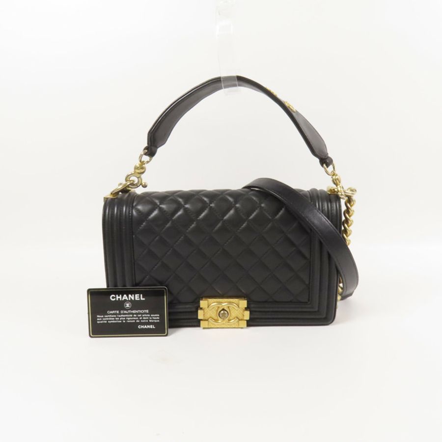 CHANEL 羊皮皮革Boy 25 2Way Shoulder Bag金扣鏈帶手挽肩背兩用袋-13