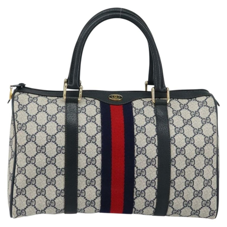 【日本直送】GUCCI GG Supreme Sherry Line 波士頓包 PVC 海軍藍 金色 紅色 正品 148161-12