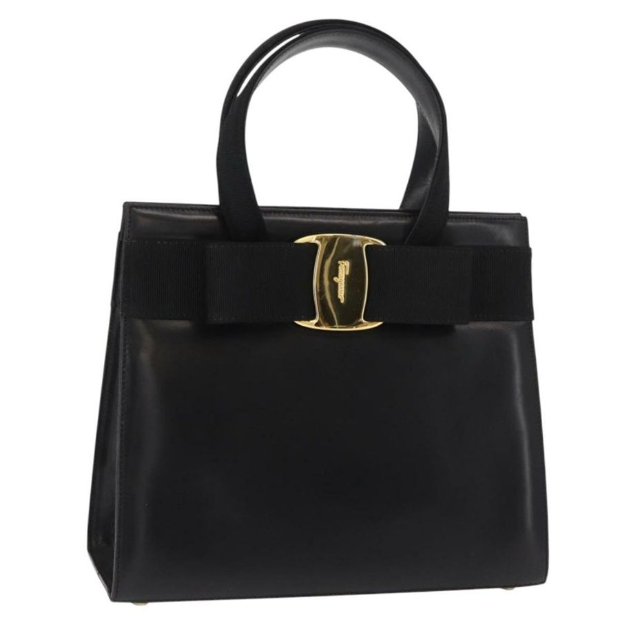 【日本直送】Salvatore Ferragamo Vala 手提包 皮革 黑色 金色 正品 148890-0