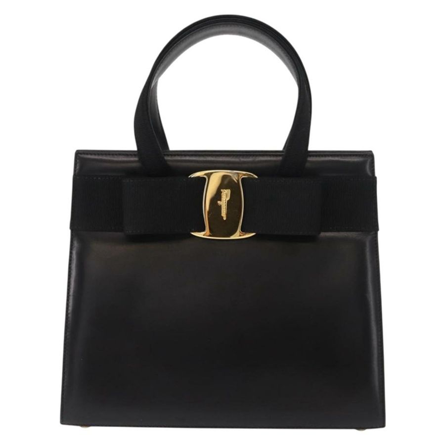 【日本直送】Salvatore Ferragamo Vala 手提包 皮革 黑色 金色 正品 148890-12