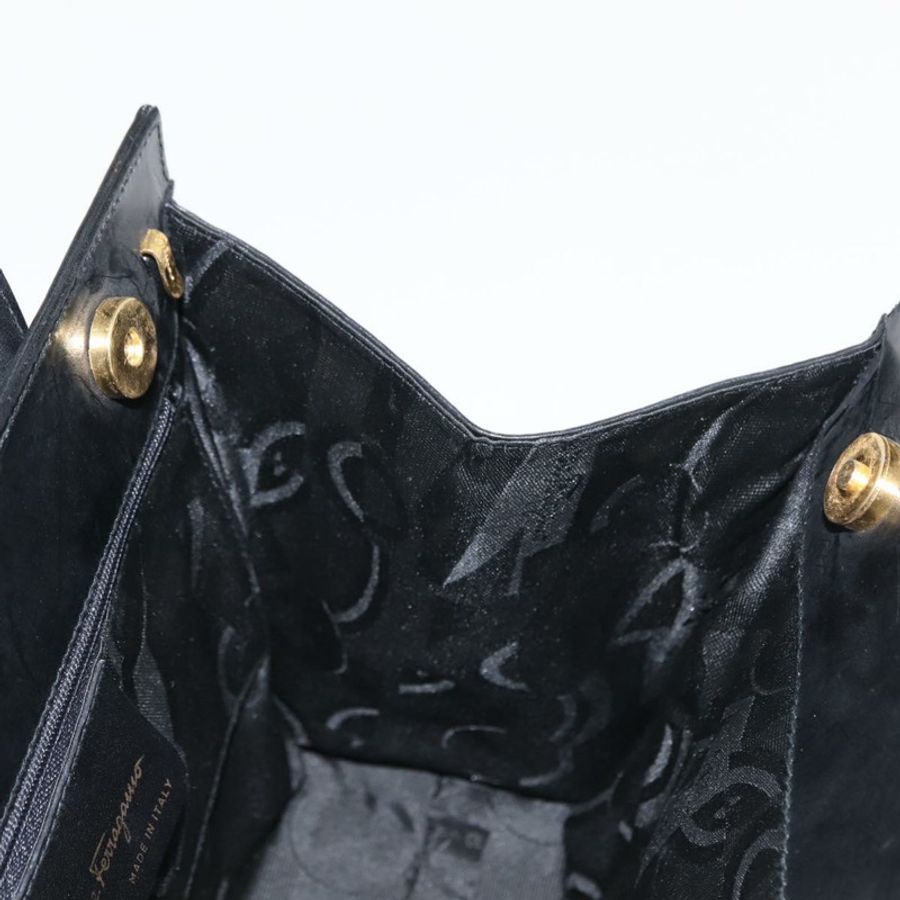 【日本直送】Salvatore Ferragamo Vala 手提包 皮革 黑色 金色 正品 148890-16