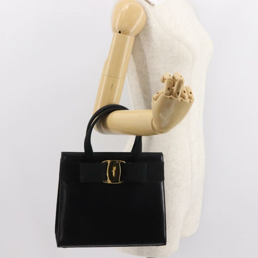 【日本直送】Salvatore Ferragamo Vala 手提包 皮革 黑色 金色 正品 148890-20