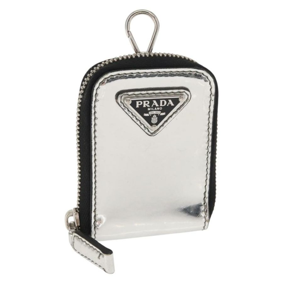 【日本直送】PRADA 漆皮銀色手拿包 Auth 150318-0