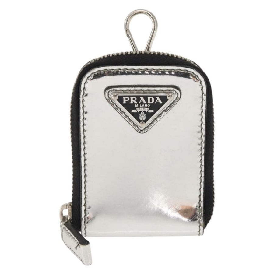 【日本直送】PRADA 漆皮銀色手拿包 Auth 150318-12