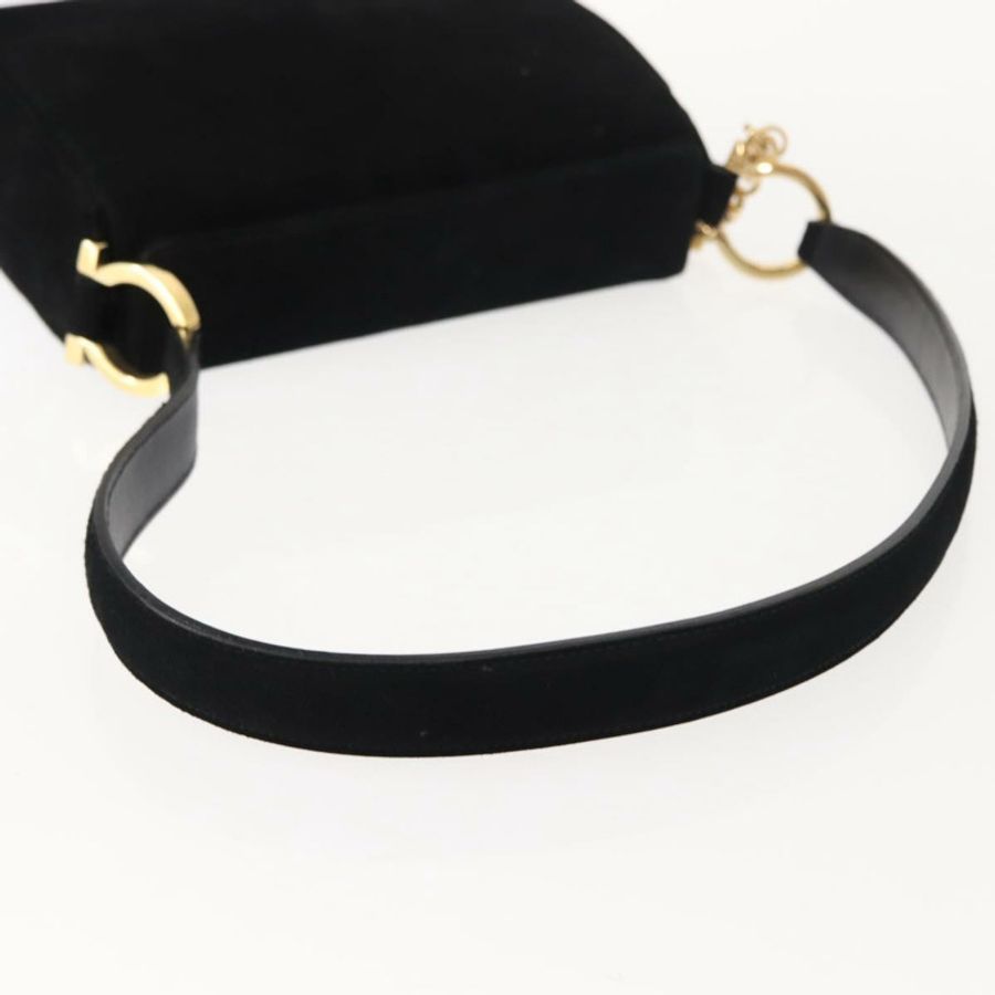 【日本直送】Salvatore Ferragamo Gancini 肩背包 麂皮 黑色 金色 正品 148886-6