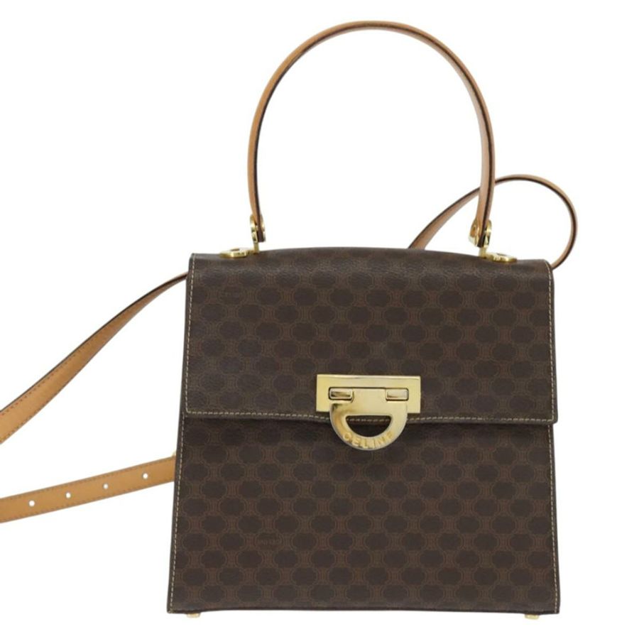 【日本直送】CELINE Macadam帆布手提包 PVC皮革 2way Brown Gold Auth 150512-12