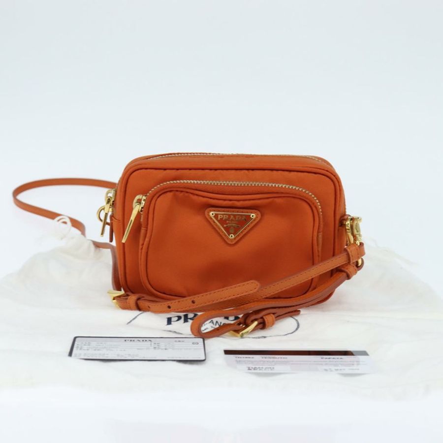 【日本直送】PRADA 單肩包 尼龍 橙色 金色 正品 149289-11