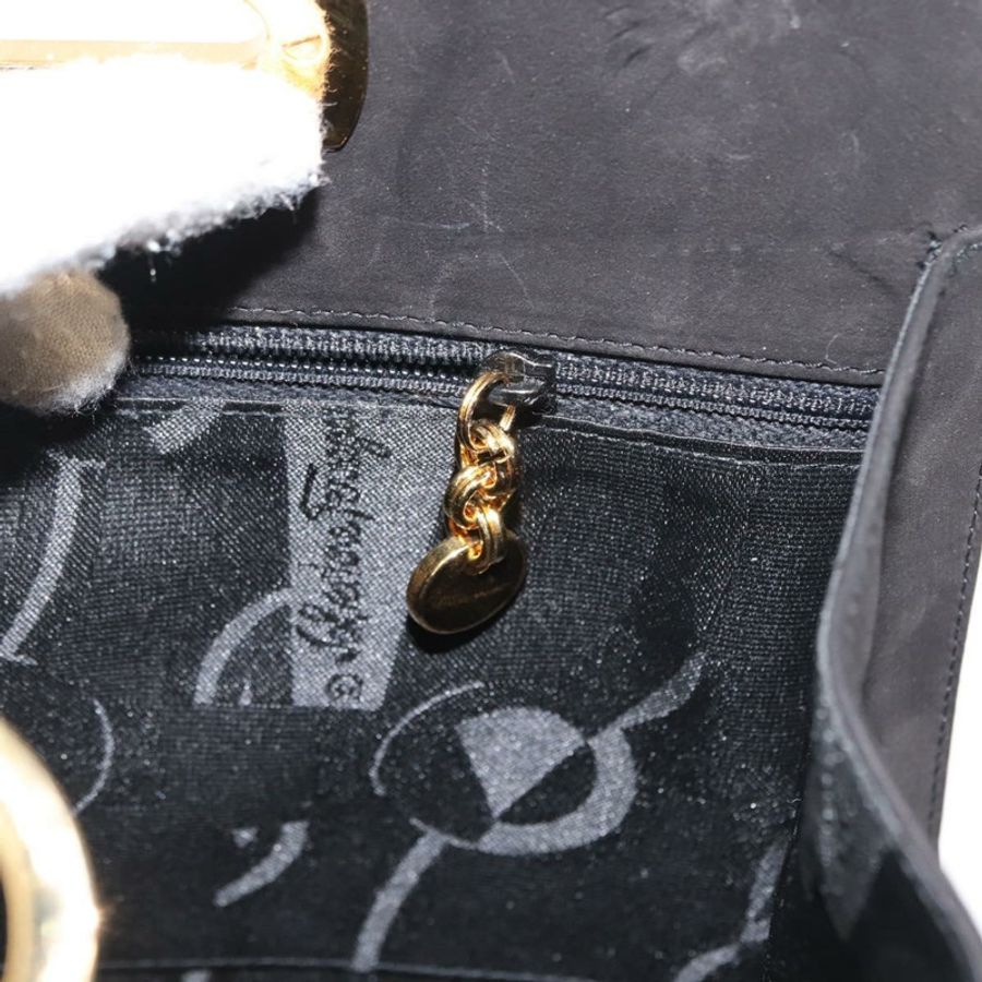 【日本直送】Salvatore Ferragamo Chain Gancini 單肩包,黑色麂皮,金色,正品,貨號 150385-18