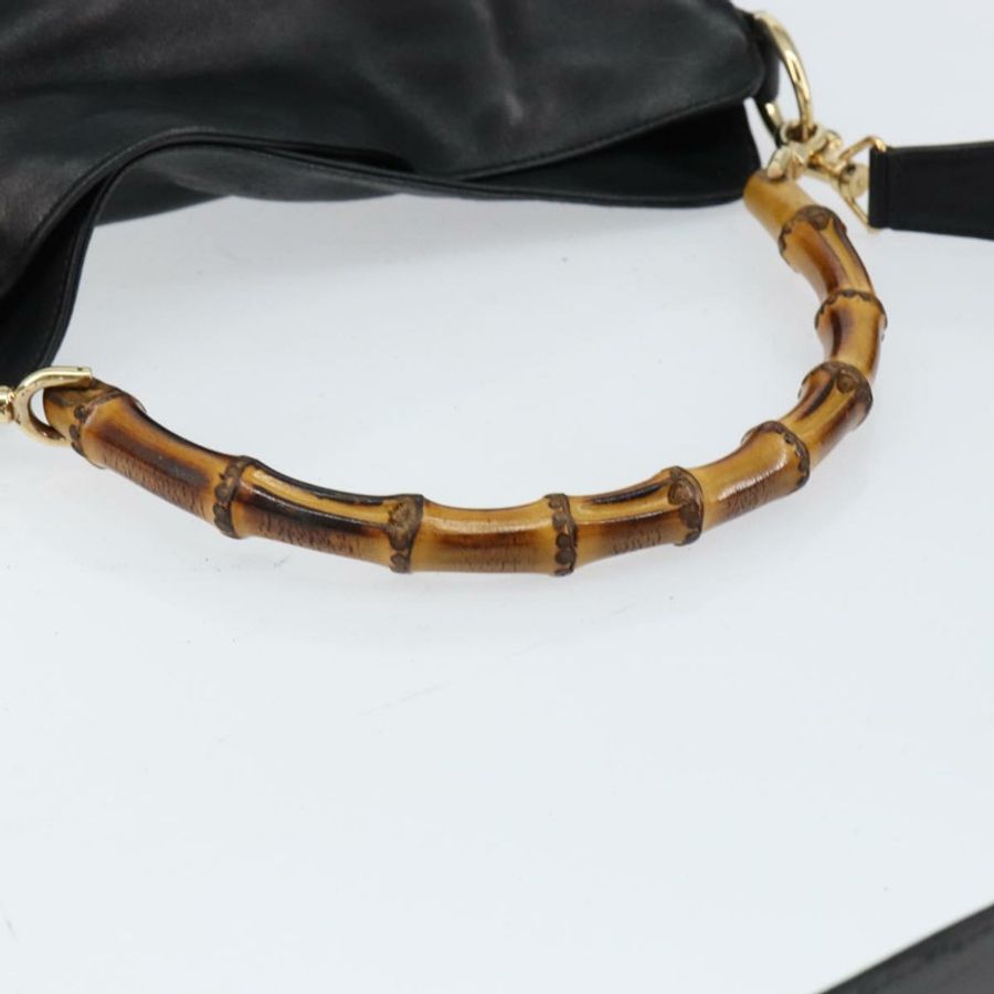 【日本直送】GUCCI 竹節肩背包 皮革 黑色 金色 001 3166 正品 150409-6