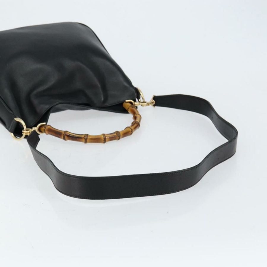 【日本直送】GUCCI 竹節肩背包 皮革 黑色 金色 001 3166 正品 150409-7