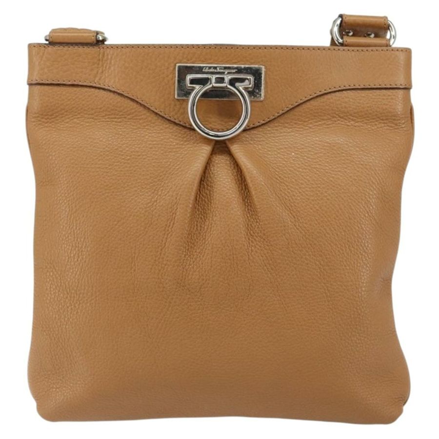 【日本直送】Salvatore Ferragamo Gancini 單肩包 皮革 棕色 銀色 正品 152196-12
